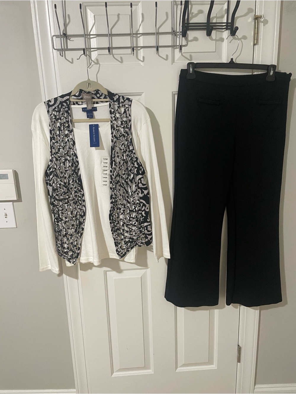 CeCe sz12 Black Wide-Leg Pull-On Pants Chicos vest Sz2 (L) Kim rogers nwt L top